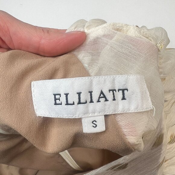 ELLIATT Marta Dress Sheer Ruched Mini Dots Ivory Metallic Gold Cocktail Small - Picture 6 of 14